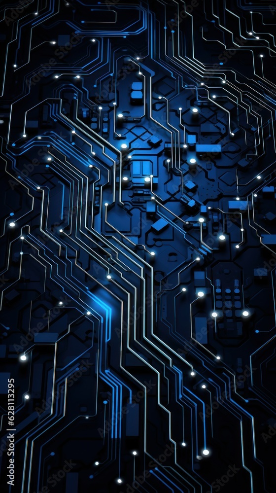 blue technology circuit board on a dark background
