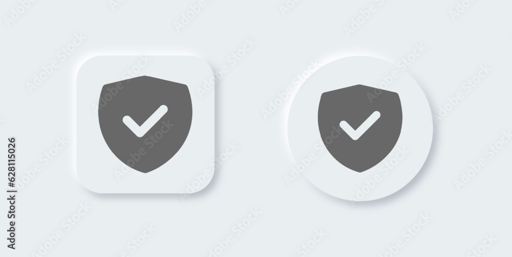 Trusted solid icon in neomorphic design style. Check mark signs vector illustration.