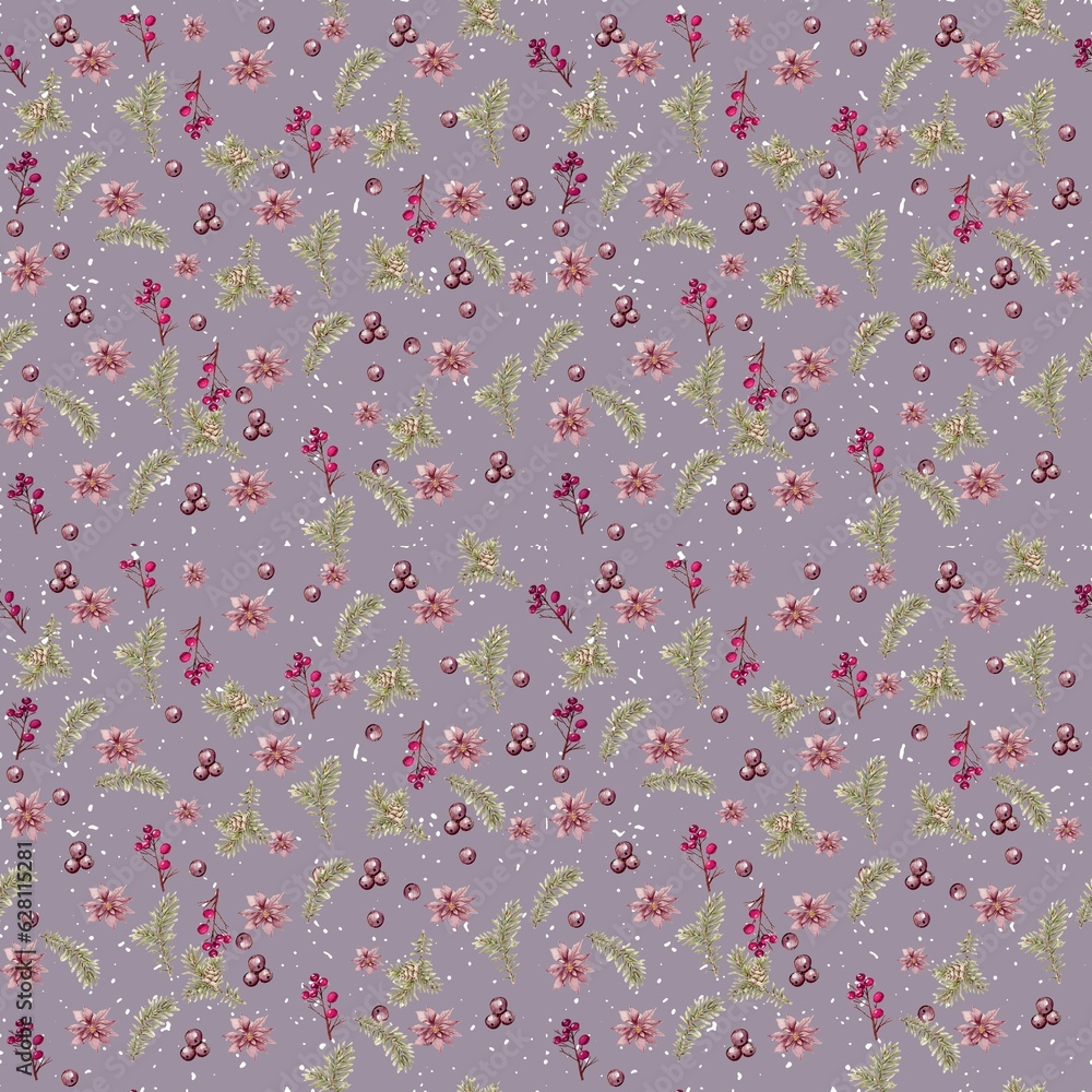 Seamless Christmas pattern. Watercolor winter elements. .Applicable for textiles, fabric.