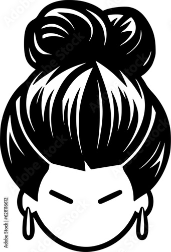 Messy Bun | Black and White Vector illustration