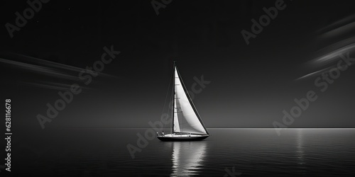 AI Generated. AI Generative. Ship sail boat yacht in open sea ocean lake water. Summer outdoor adventure vacation trip luxury lifestyle. Graphic Art