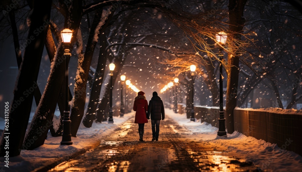 romantic stroll amidst the gentle snowfall romantic stroll amidst the gentle snowfall