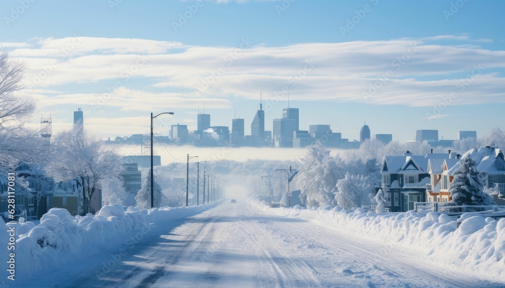 city in winter snow