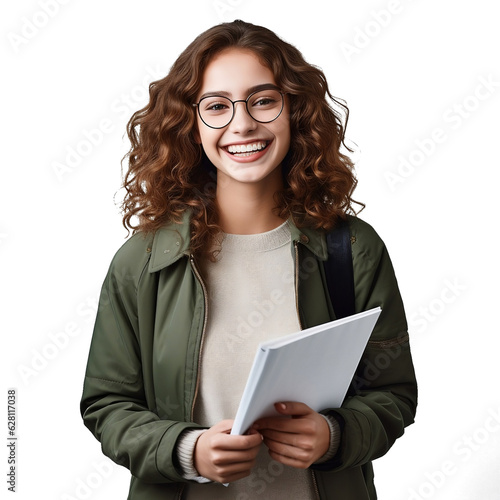 Foto University student smiling with happiness on transparent background