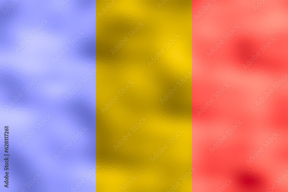 Obraz premium Flag of Romania. 2:3 Proportions. Original to scale. Romanian special flag. Metallic glamour design.