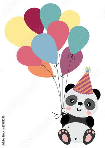 Happy birthday panda holding balloons