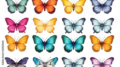 set of watercolor butterflies isolated on white, AI Generated