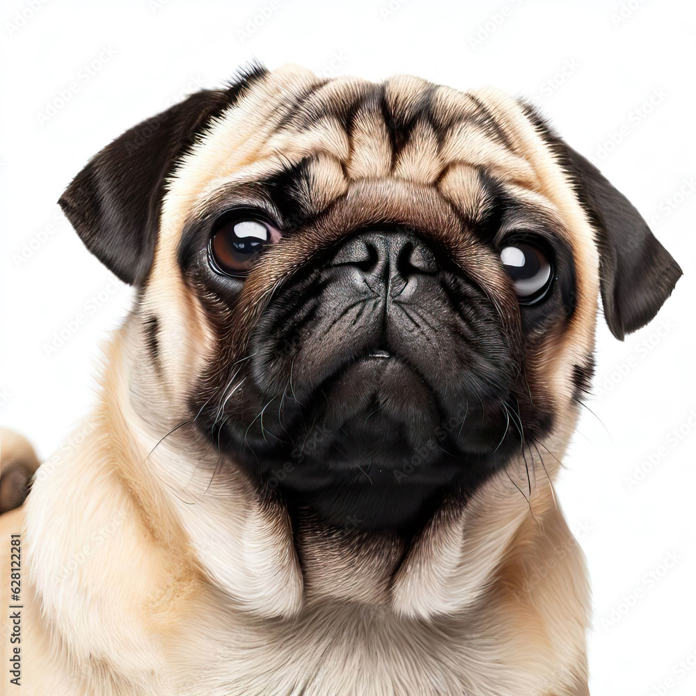 
The pug dog sits and looks directly into the camera. Sad big eyes.Generative AI 