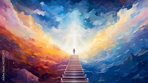 Fotografia, Obraz Stairway leading up to heaven toward the cross