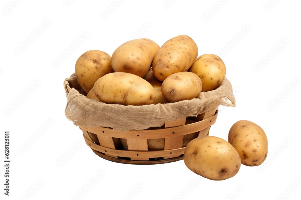 A realistic portrait of potato in a basket isolated PNG A realistic portrait of potato in a basket isolated PNG