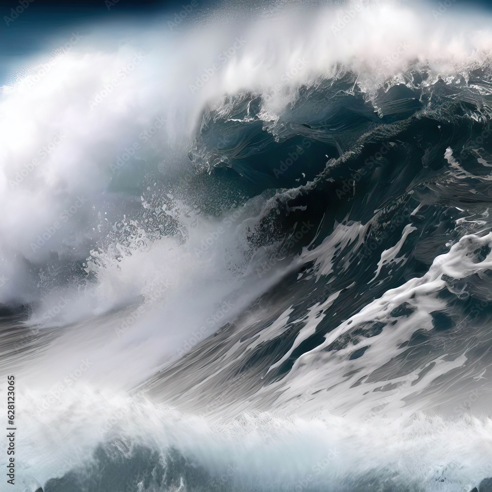 Obraz premium closeup of wave breaking on the rocks la runion France. Generative AI