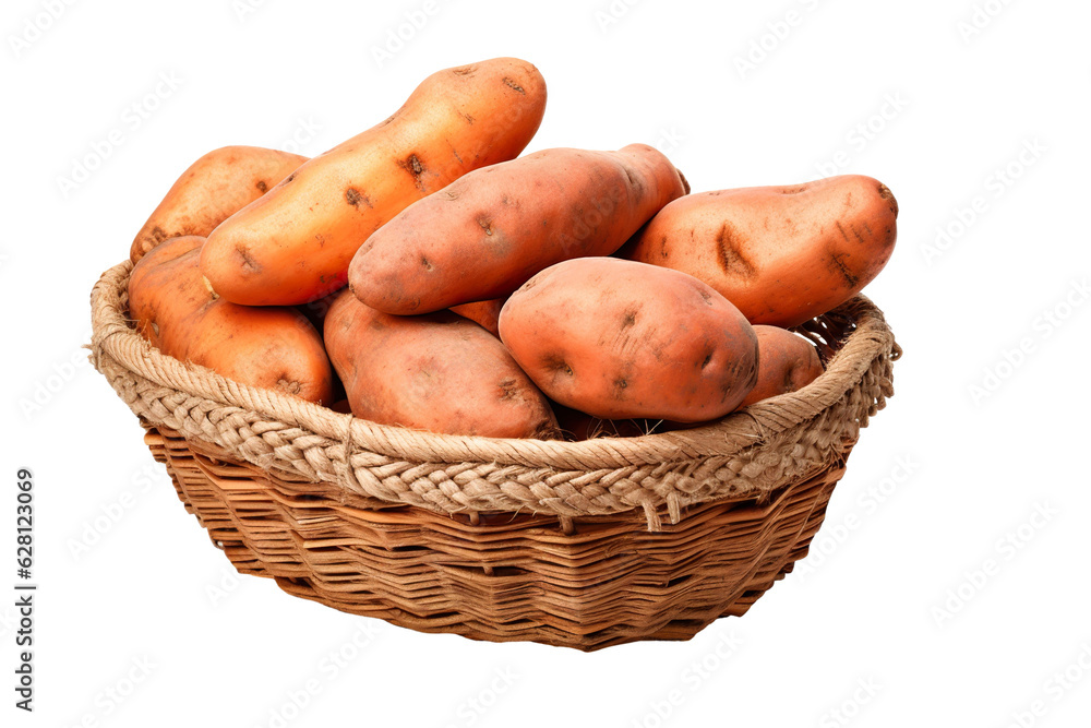 A realistic portrait of sweet potato in a basket PNG A realistic portrait of sweet potato in a basket PNG