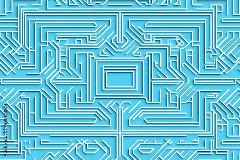 Illustration of a blue and white maze pattern on a vibrant blue background created using generative AI Illustration of a blue and white maze pattern on a vibrant blue background created using generative AI