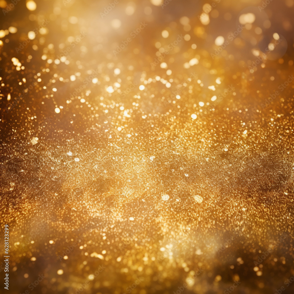 Golden background, shiny lights grunge background, shiny defocused abstract twinkling lights. AI generation