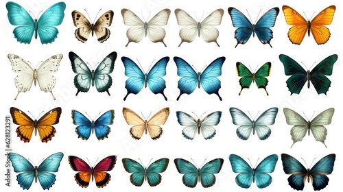set of watercolor butterflies isolated on white, AI Generated