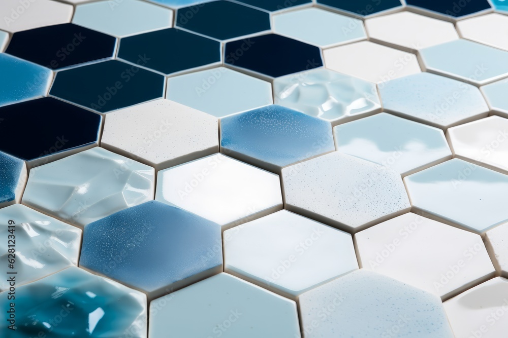 Illustration of a close-up view of a vibrant blue and white mosaic tile created using generative AI Illustration of a close-up view of a vibrant blue and white mosaic tile created using generative AI