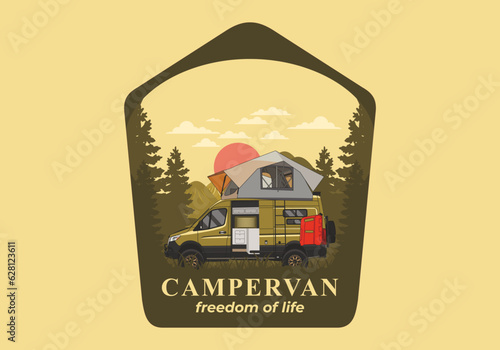 Large van with roof tent illustration design