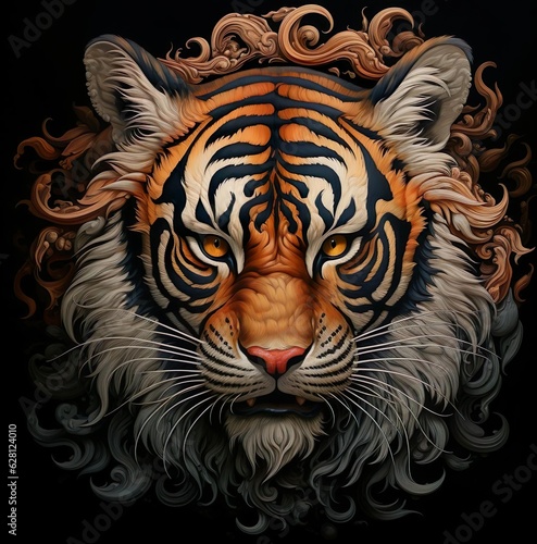 An illustration of tiger head on black background animation