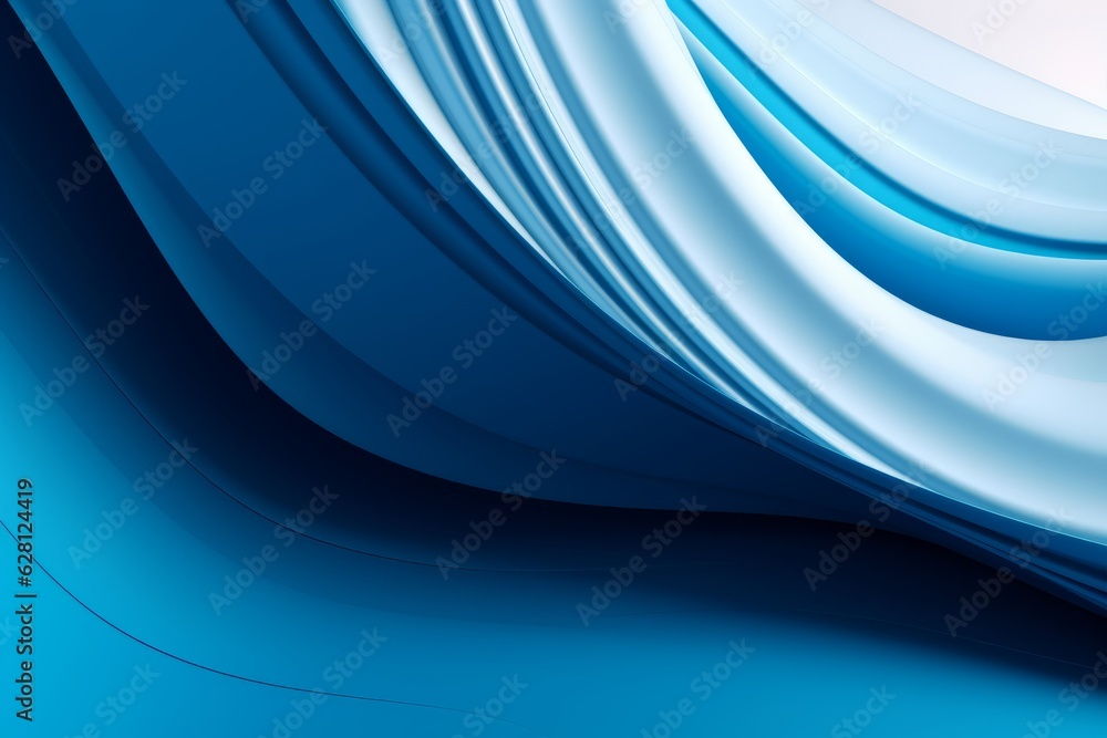 Illustration of a blue and white abstract background with dynamic and fluid wavy lines, created using generative AI