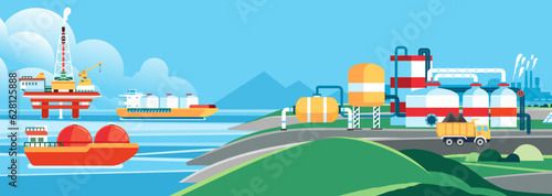 Oil sea offshore and gas energy factory landscape