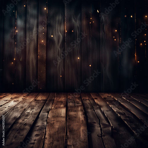 Spooky halloween background with empty wooden planks dark horror background. MADE OF AI