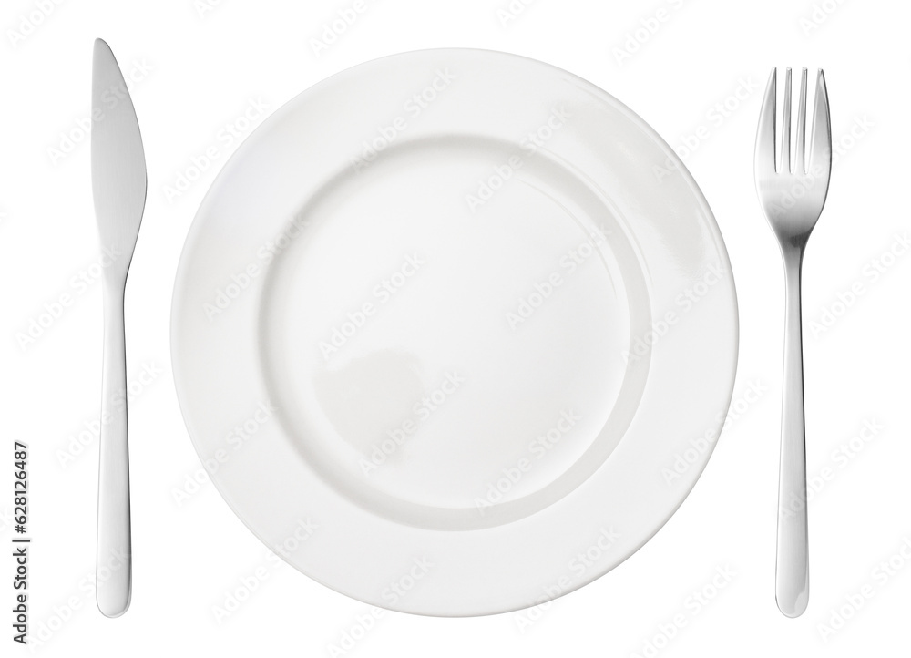 Empty plate with knife and fork, cut out Empty plate with knife and fork, cut out
