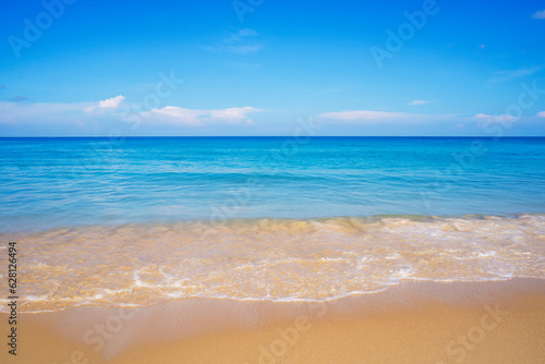 Blue sea with beach sand landscape nature in blue sky sunshine day