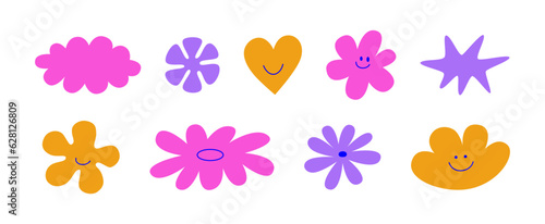 Vector logo design template and graphic elements for advertising, branding, posters and banners, funny cartoon illustrations with smiling character and mascots, abstract stickers and line icons