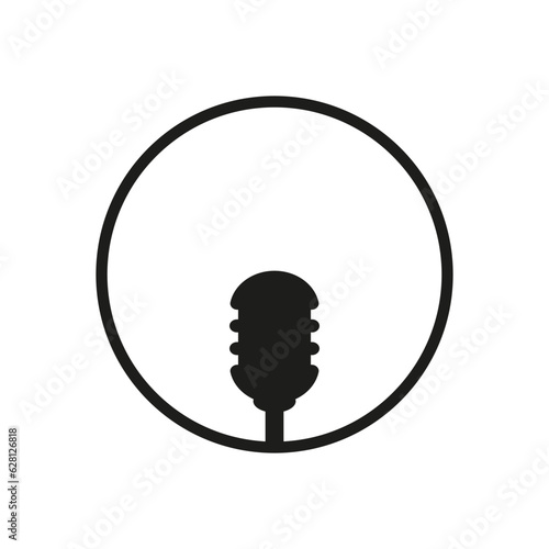 Microphone silhouette in an empty circle. Vector template and design in minimal simple flat style. 