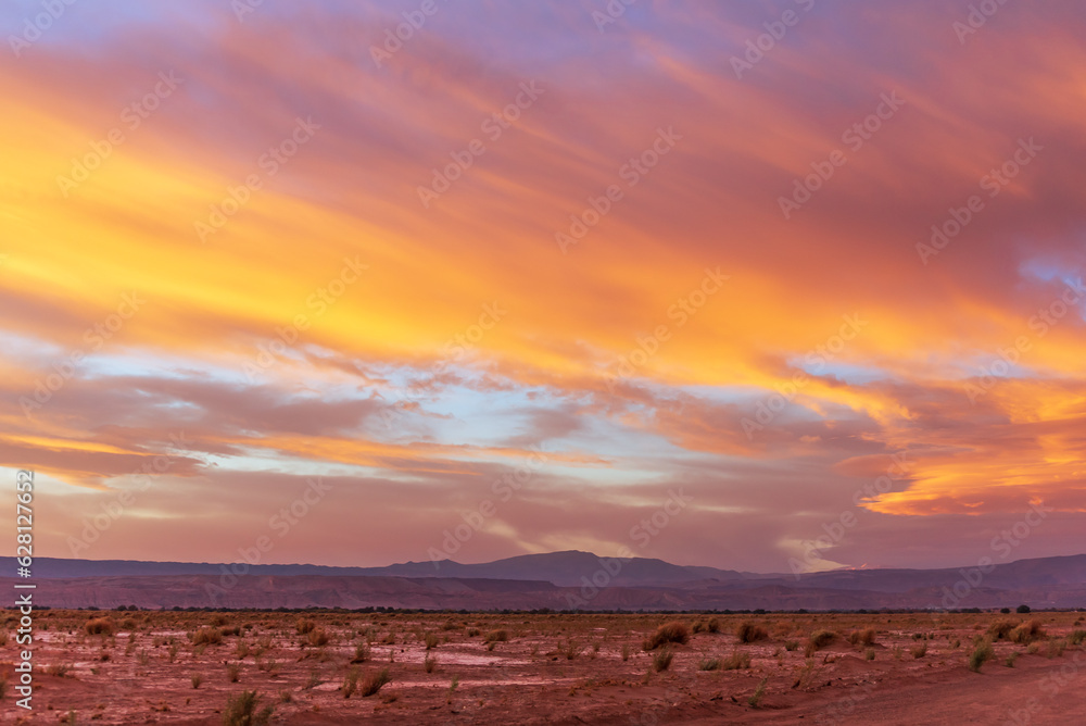 Sunset clouds over Atacama desert landscape