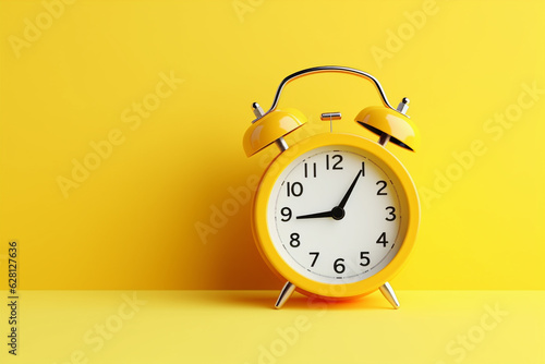 alarm clock on yellow background, generative ai