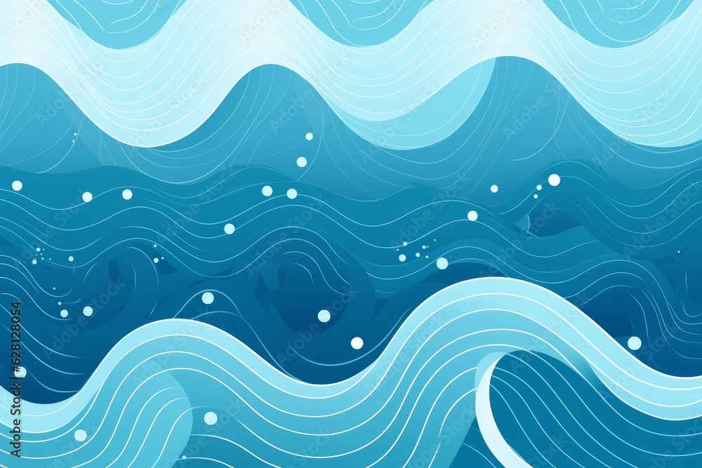 Illustration of a blue background with dynamic waves and floating bubbles created using generative AI Illustration of a blue background with dynamic waves and floating bubbles created using generative AI