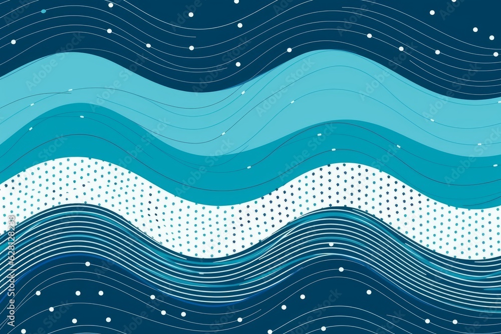 Illustration of a blue and white abstract pattern with flowing waves and dots created using generative AI