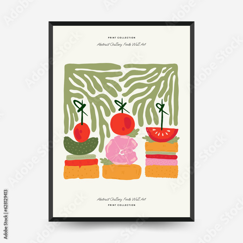 Abstract food posters template. Modern trendy Matisse minimal style. Kitchen and restaurant decor. Hand drawn design for wallpaper, wall decor, print, postcard, cover, template, banner.