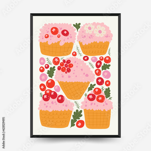 Abstract food posters template. Modern trendy Matisse minimal style. Kitchen and restaurant decor. Hand drawn design for wallpaper, wall decor, print, postcard, cover, template, banner.
