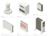 アイソメトリック図法で描いた家電のイラストセット2（暖房機器A）/ Isometric illustration : Set of home heater related A