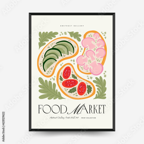 Abstract food posters template. Modern trendy Matisse minimal style. Kitchen and restaurant decor. Hand drawn design for wallpaper, wall decor, print, postcard, cover, template, banner.