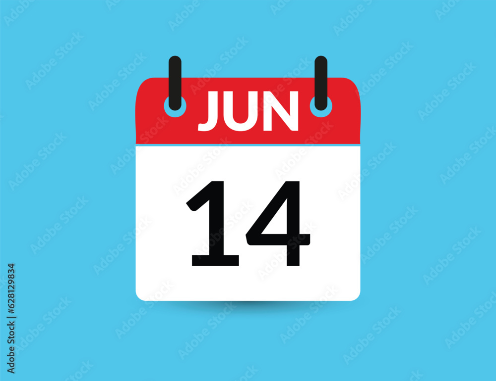June 14. Flat icon calendar isolated on blue background. Date and month vector illustration June 14. Flat icon calendar isolated on blue background. Date and month vector illustration