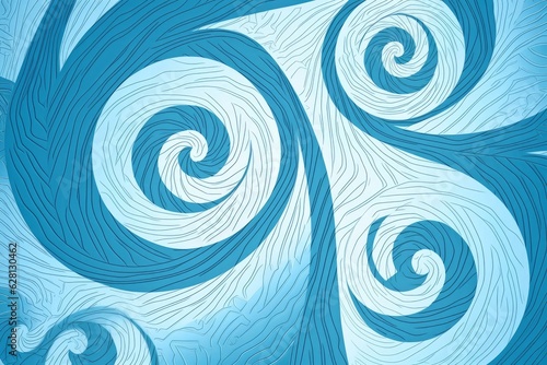 Illustration of blue swirling patterns on a serene blue background created using generative AI