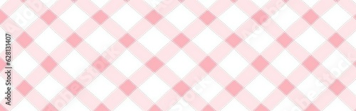 Pastel rose pink and white seamless diagonal check textile fabric pattern Contemporary light barbiecore striped checker fashion background texture. Baby girl's trendy tartan textile or nursery wallpap