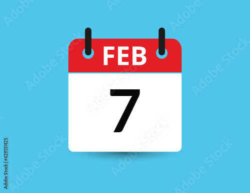 February 7. Flat icon calendar isolated on blue background. Date and month vector illustration