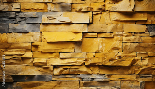 Yellow stone wall. Background from a stone wall. Generative AI