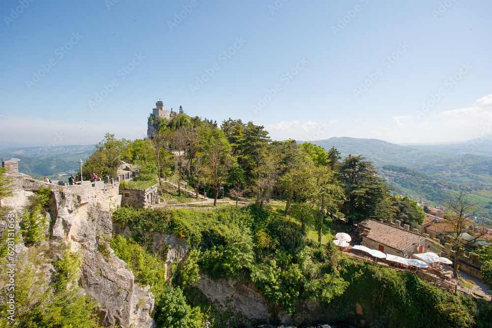 View of picturesque medieval city of San Marino. Monuments, streets and nature View of picturesque medieval city of San Marino. Monuments, streets and nature