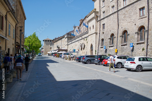 View of picturesque medieval city of San Marino. Monuments, streets and nature