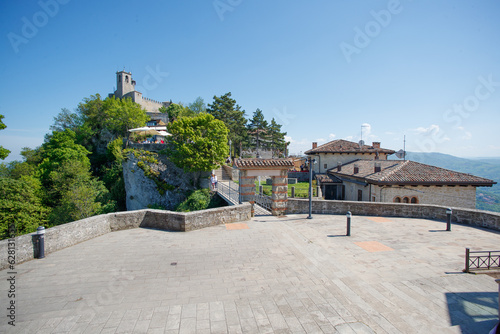 View of picturesque medieval city of San Marino. Monuments, streets and nature