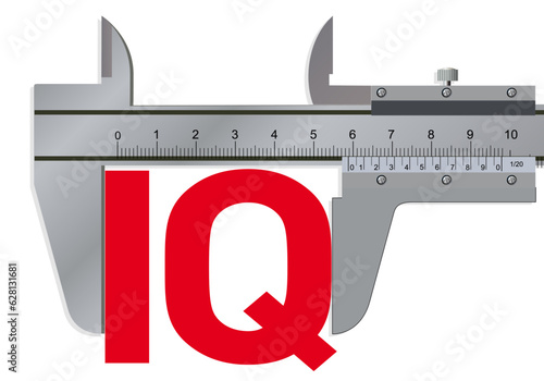 Concept de la mesure de l’intelligence avec le symbole d’un pied à coulisse qui mesure le mot, coefficient intellectuel.