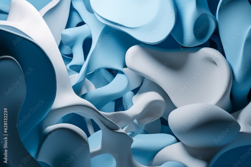 Illustration of a generative AI artwork with blue and white shapes on a ...