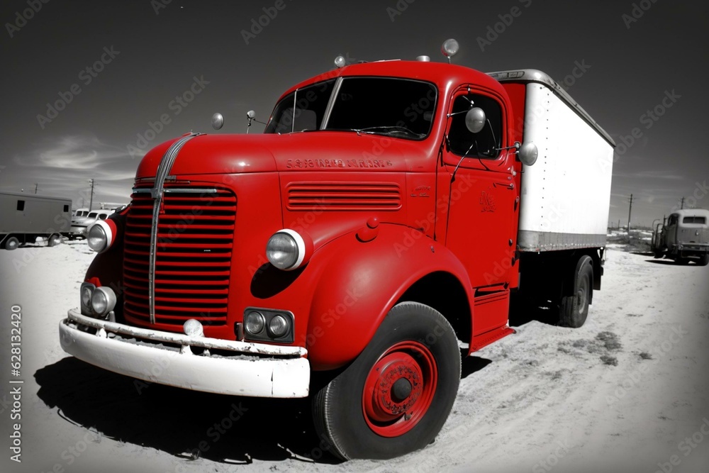 A bright red truck seen from the front. Generative AI