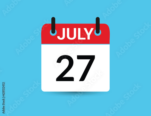 July 27. Flat icon calendar isolated on blue background. Date and month vector illustration