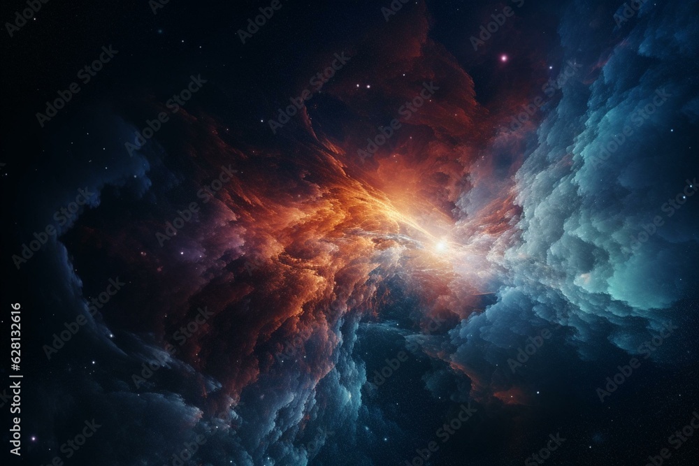 Cosmic backdrop featuring a supernova nebula and dazzling stars. Generative AI